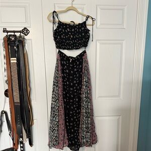 Free People Black Floral Skirt And Top Set